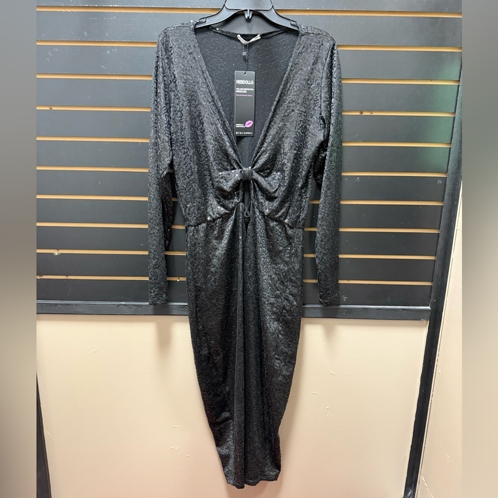Rebdolls Black Sequin Cutout Long Sleeve Dress 2X NWT